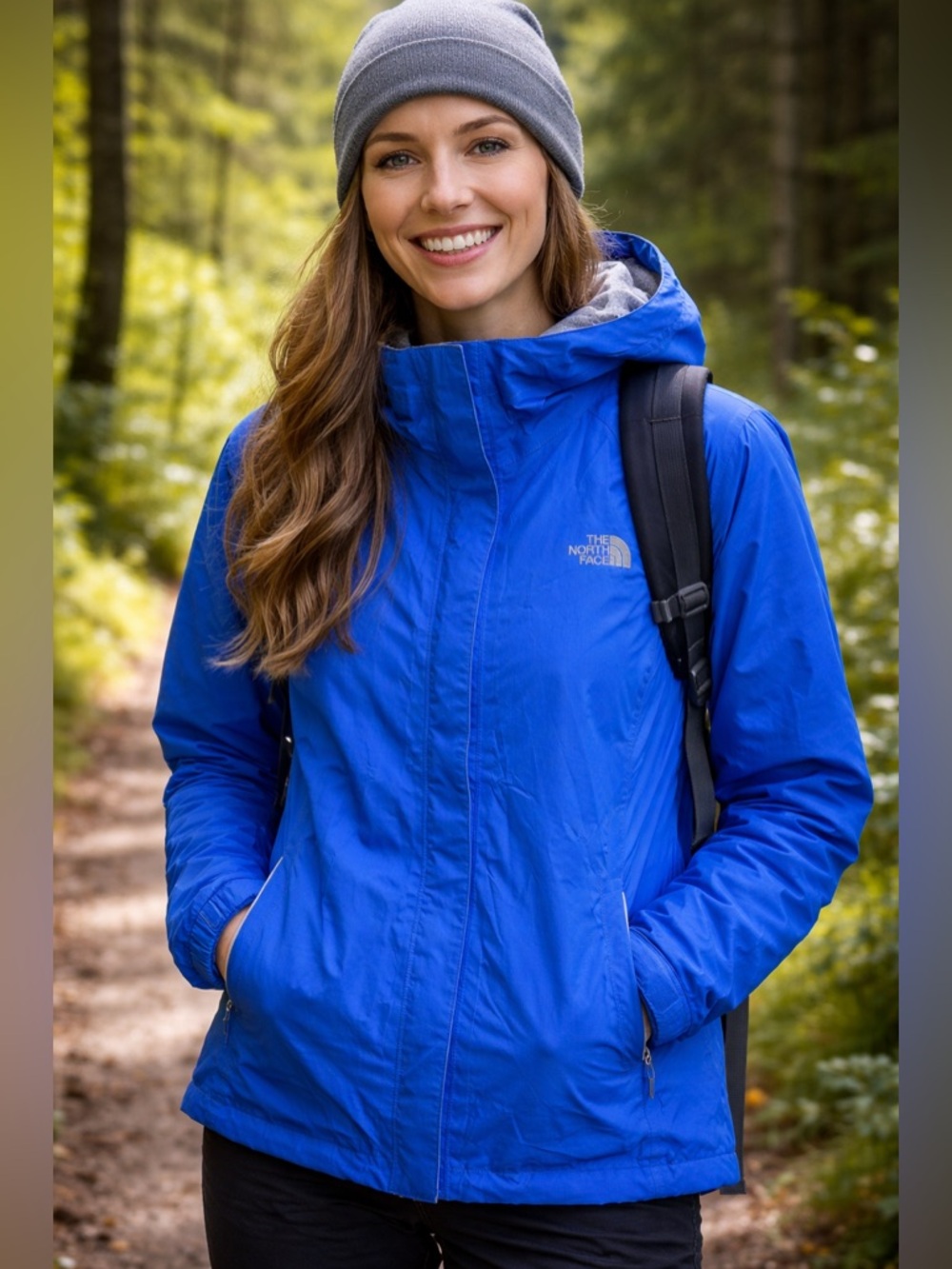 The North Face Women's Royal Blue Hooded raincoat Jacket medium